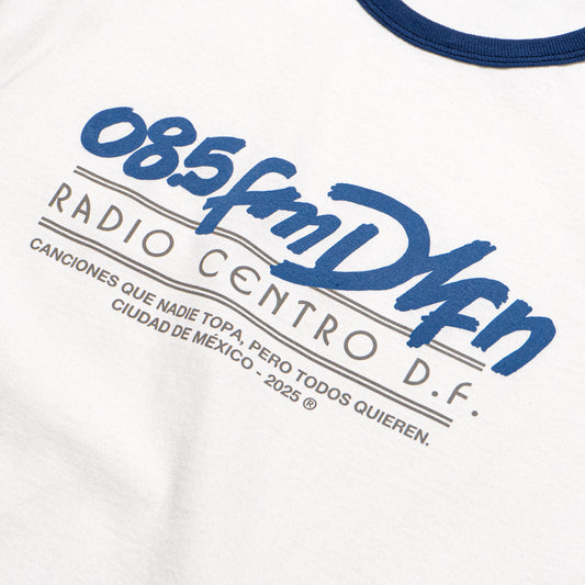 08.5 FM - RINGER T-SHIRT / CREAM & BLUE